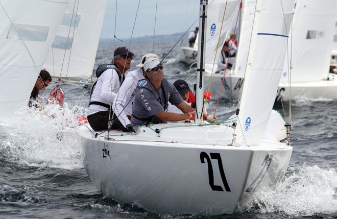 Etchells Nationals 2012, Paul Westlake on the bow for USA entry Menace skippered by Vince Brun. © Damian Devine
